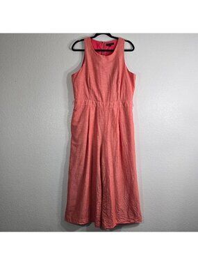 Banana Republic Jumpsuit Women Size 14 Coral Linen Sleeveless Wide Leg Resort